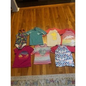 Girls 7/8-8 Swimsuit Lot 6 Rashguards 1 One Piece Carters Lands End Cat &‎ Jack